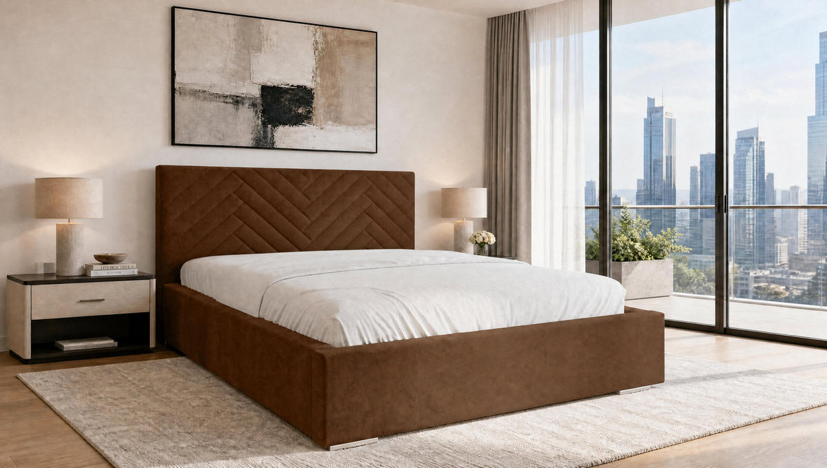 POLSTERBETT 200x200 cm AURA, Doppelbett mit Bettkasten und Lattenrost aus Holz, Velourstoff: Dunkelbraun - Dunkelbraun, Holz/Kunststoff (200/200cm) - Marpur