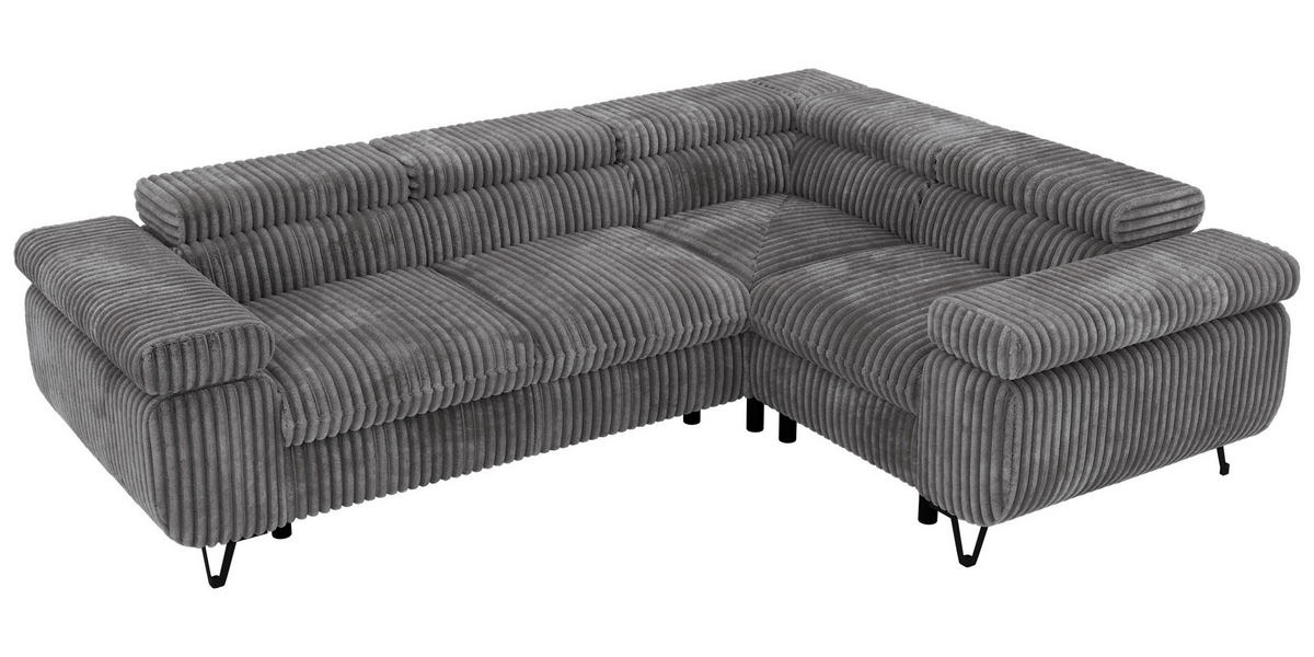 ECKSOFA ORSO L Grau Cord - Rechts Seite - Schwarz/Grau, Textil/Metall (268/197cm) - MKS