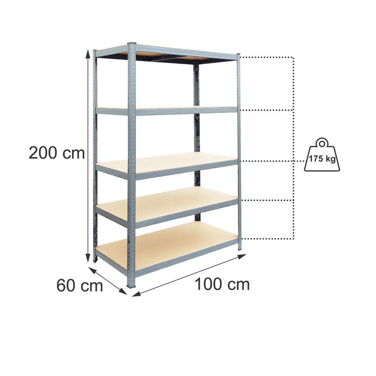 ETAGERĂ Gri pentru sarcini grele 5-niveluri oțel - multicolor, material plastic/compozit lemnos (100/200/60cm) - Relaxdays