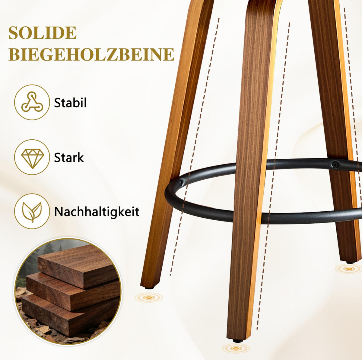 BARHOCKER 2er-Set mit Blüten-Rückenlehne Braun - Braun, Holz (41.5/89/46.5cm) - Meubliv