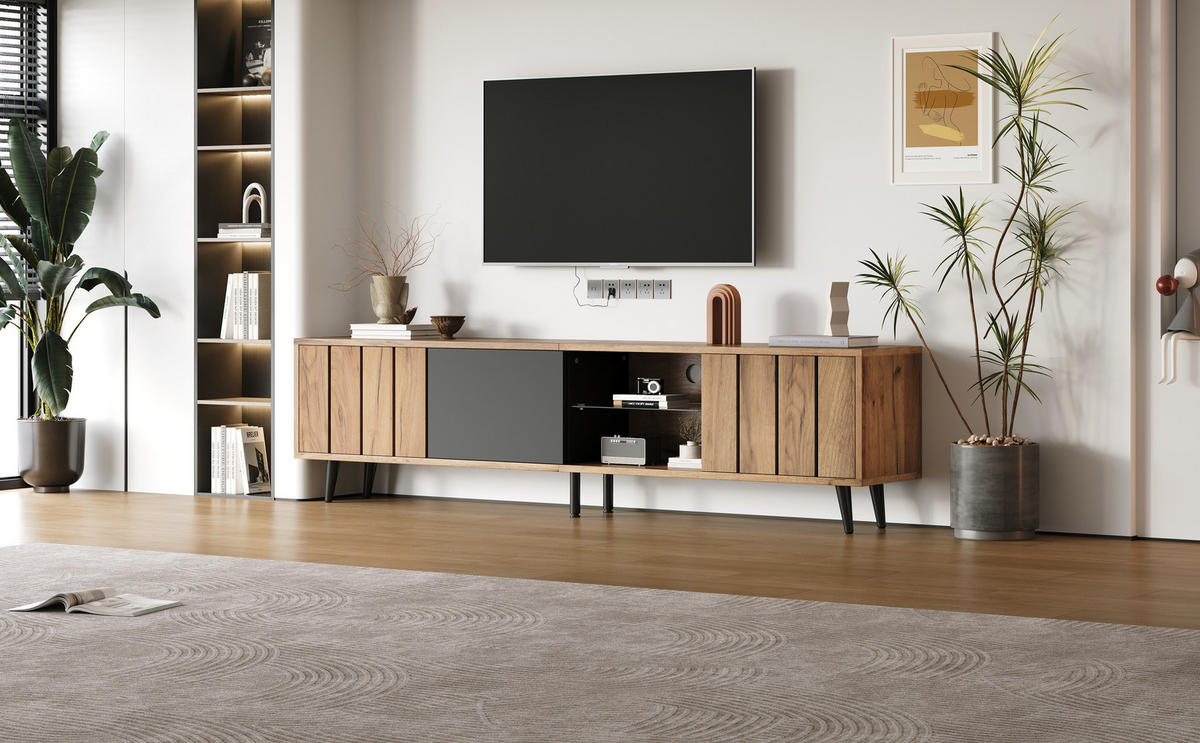 TV-LOWBOARD Holzoptik mit Türen und Fächern - Eichefarben, Holzwerkstoff/Metall (175/45/31.5cm) - Urban Meuble