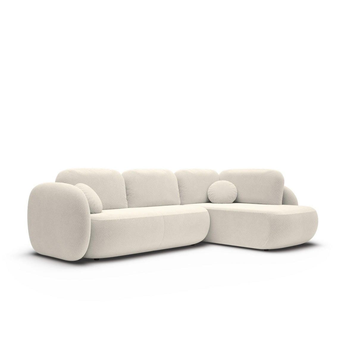 ECKSOFA AMICO II R-S Creme Geflochtener Stoff mit Schlaffunktion - Creme, Holz (289/190cm) - MASSENO