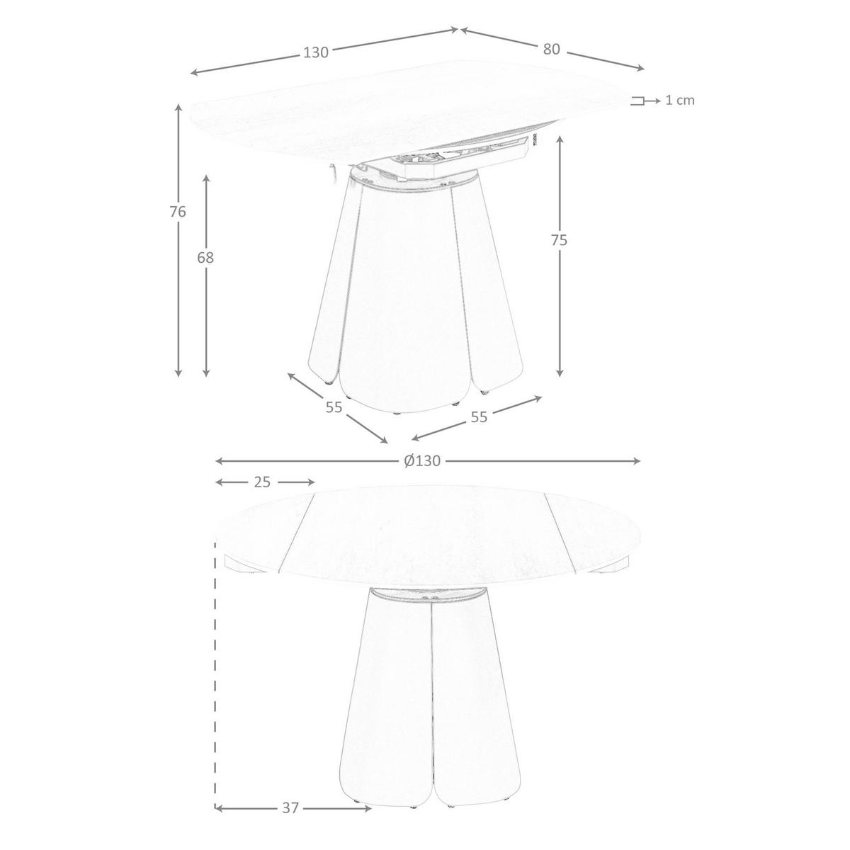 ESSTISCH Ausziehbarer runder aus Porzellanmarmor und sandfarbenem Stahl Ø130/80/76 cm - Sahara, Keramik/Stein (80/130/76cm) - ANGEL CERDA