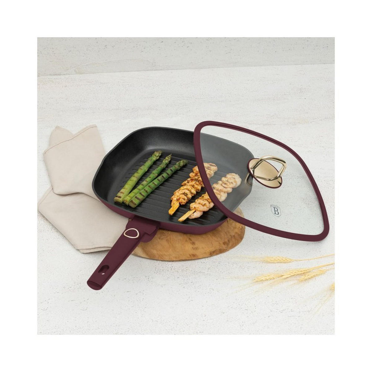 GRILLPFANNE Burgunderrot 28/28/4.1 cm BH8037 - Bordeaux, Metall (28cm) - Berlinger Haus