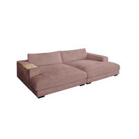 BIG SOFA XL MIT TABLETT NATUR MADELINE Pink Cord - Pink/Schwarz, Kunststoff/Textil (290/85/190cm) - KAWOLA