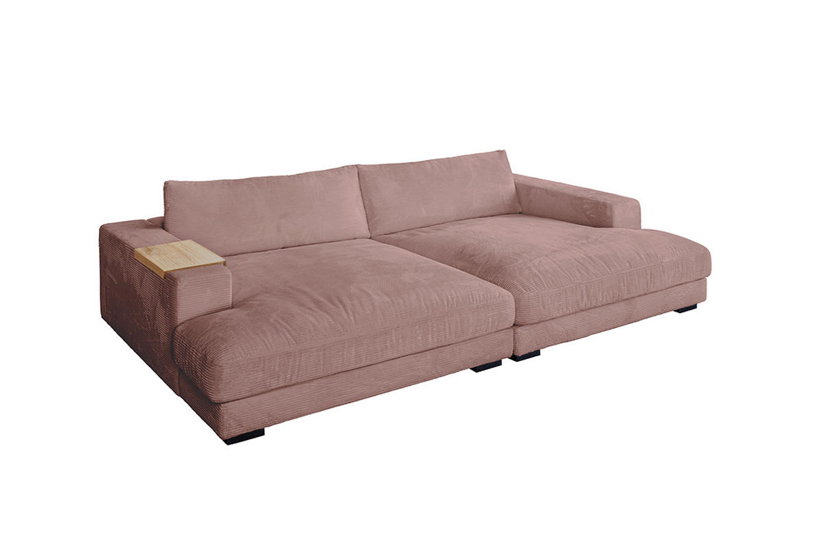 BIG SOFA XL MIT TABLETT NATUR MADELINE Pink Cord - Pink/Schwarz, Kunststoff/Textil (290/85/190cm) - KAWOLA
