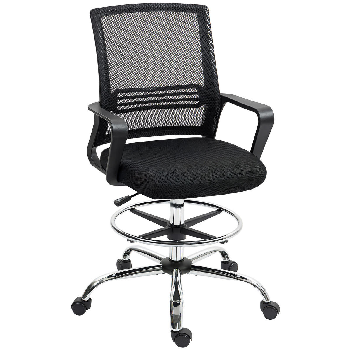 BÜROSTUHL, Höhenverstellbar Computerstuhl mit Armlehne, Schwarz - Schwarz, Kunststoff (58/123/58cm) - HOMCOM
