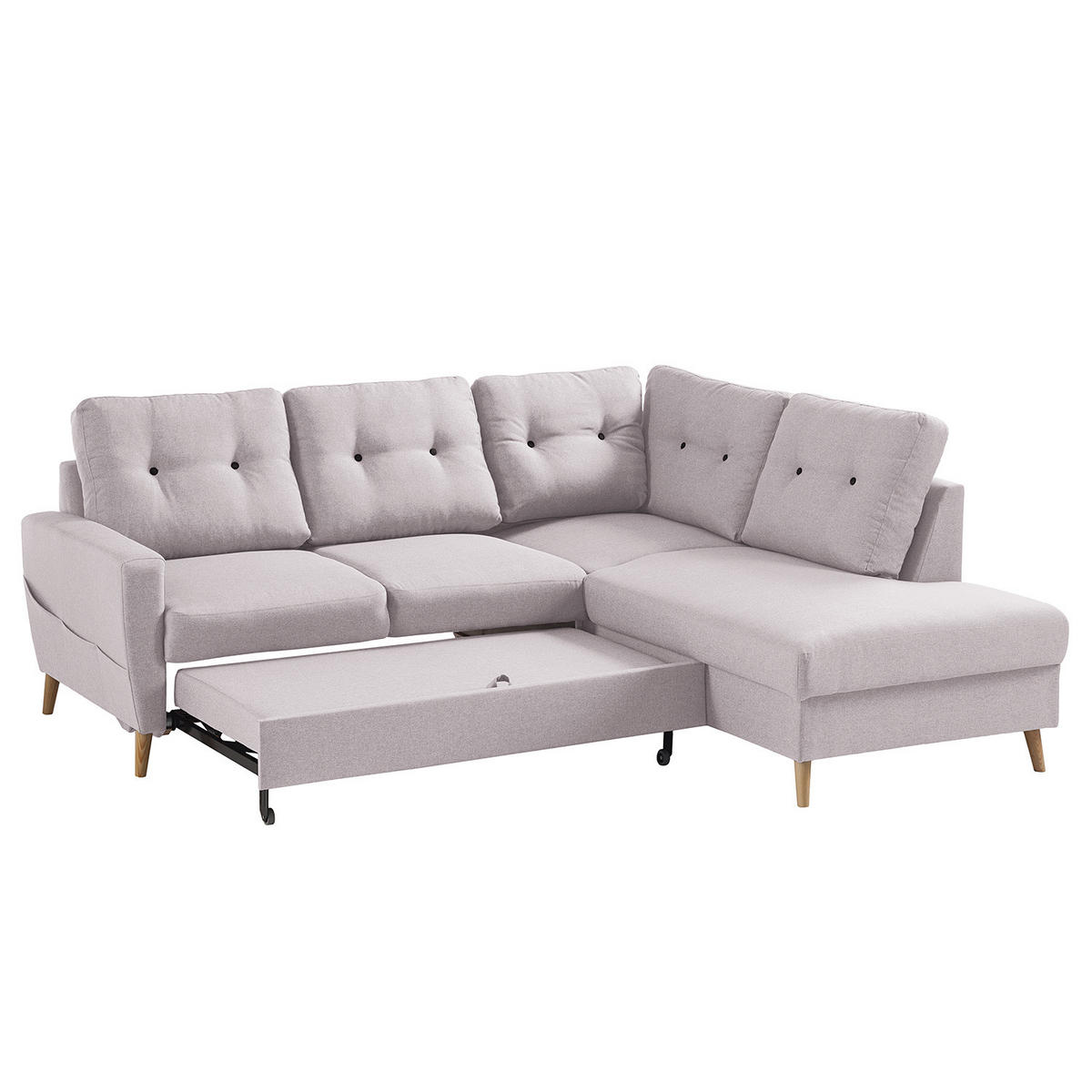 ECKSOFA mit Ottomane - Webstoff - Hellbraun/Hellrosa, Holz/Textil (230/200cm) - home24