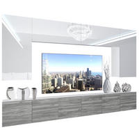 WOHNZIMMERWAND Schrankwand mit LED Weiß / Glamourholz - Weiß/Grau, Holz (300/180/36cm) - B BELINI GROUP