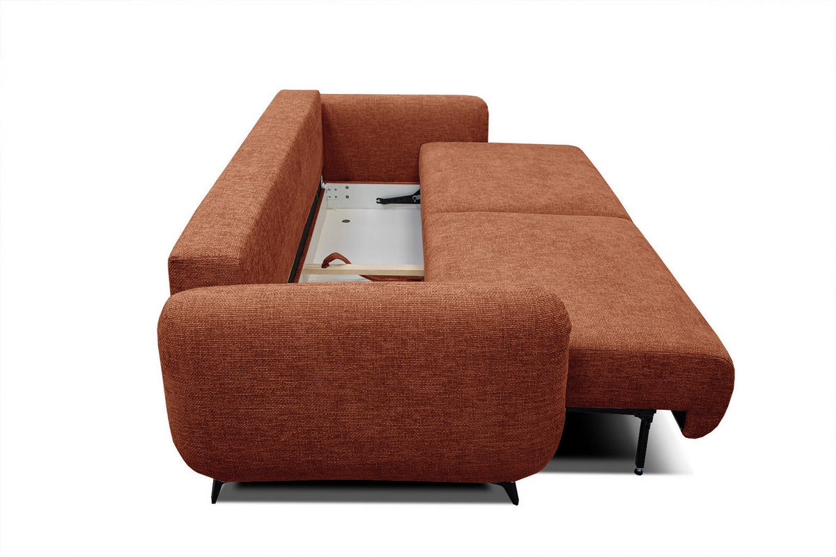 SOFA DRAKE 3-Sitzer mit Schlaffunktion, dunkelorange - Dunkelorange/Braun, Holz/Textil (232/90/107cm) - Courtois Laville