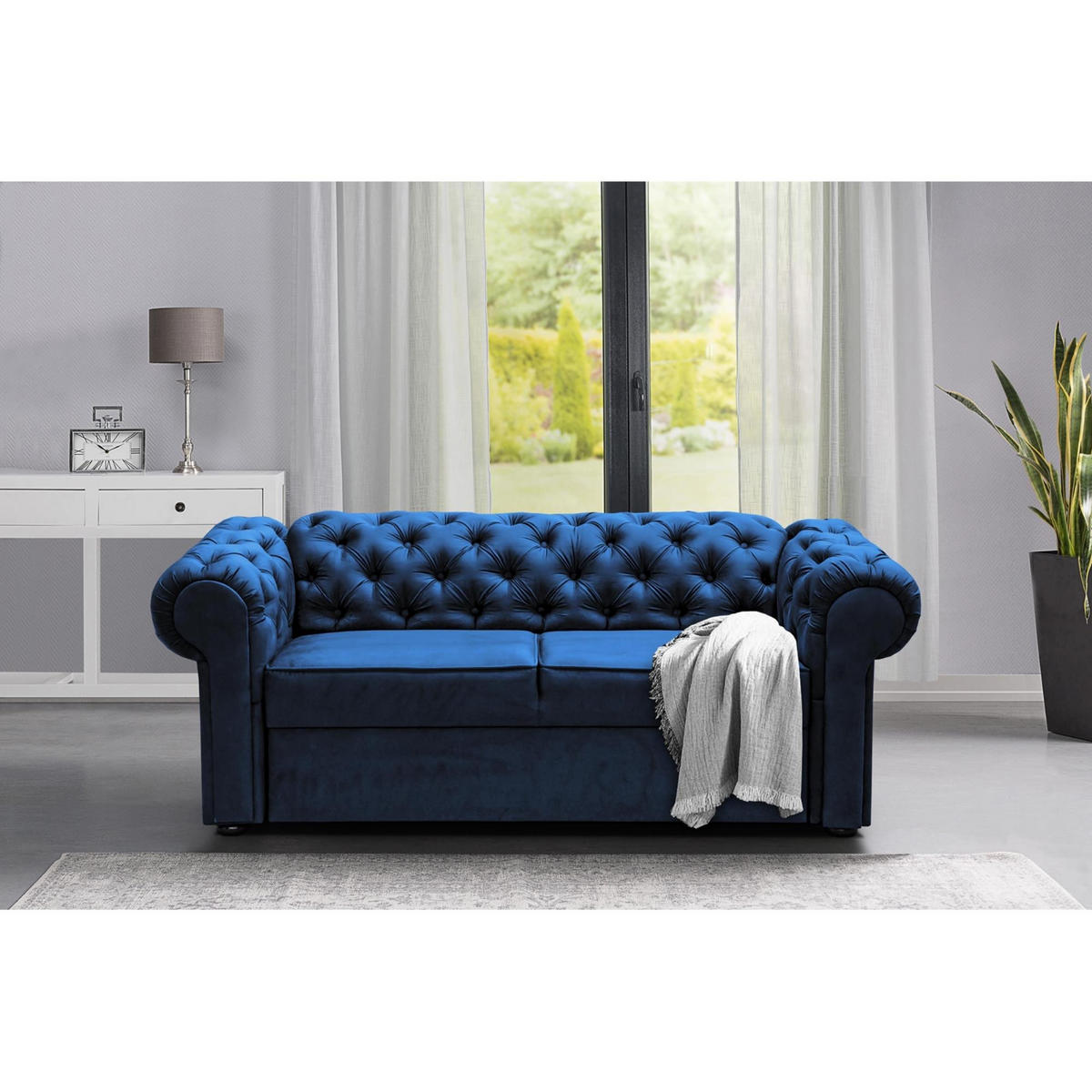 SOFA Chester 2-Sitzer, im Chesterfield-Stil, Dunkelblau - Dunkelblau, Textil (202/82/92cm) - Beautysofa