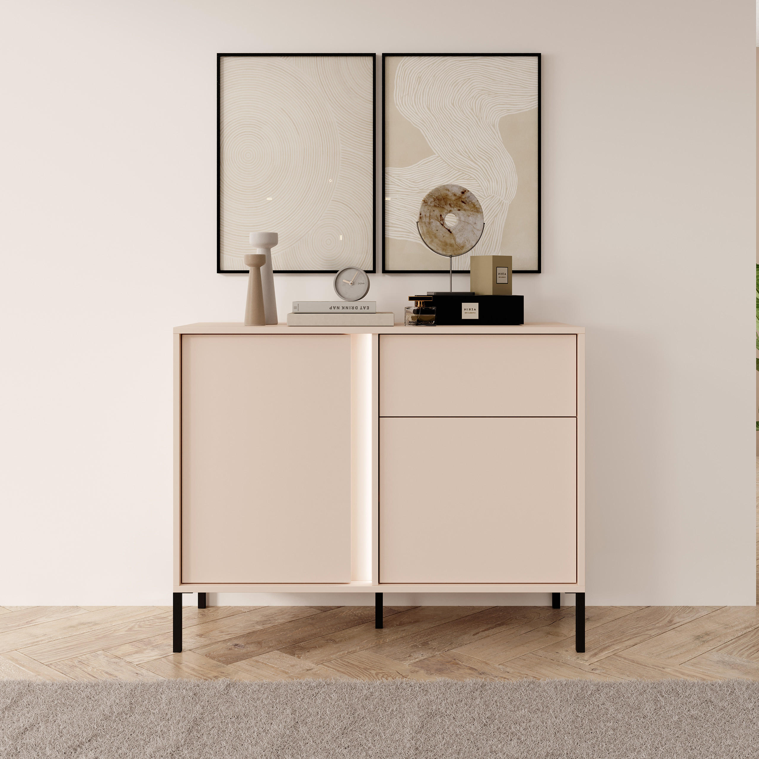KOMMODE DASTINO 103/81/40 cm mit 1 Schubladen und 2 Türen Beige - Beige, Holzwerkstoff (103/81/40cm) - MASSENO