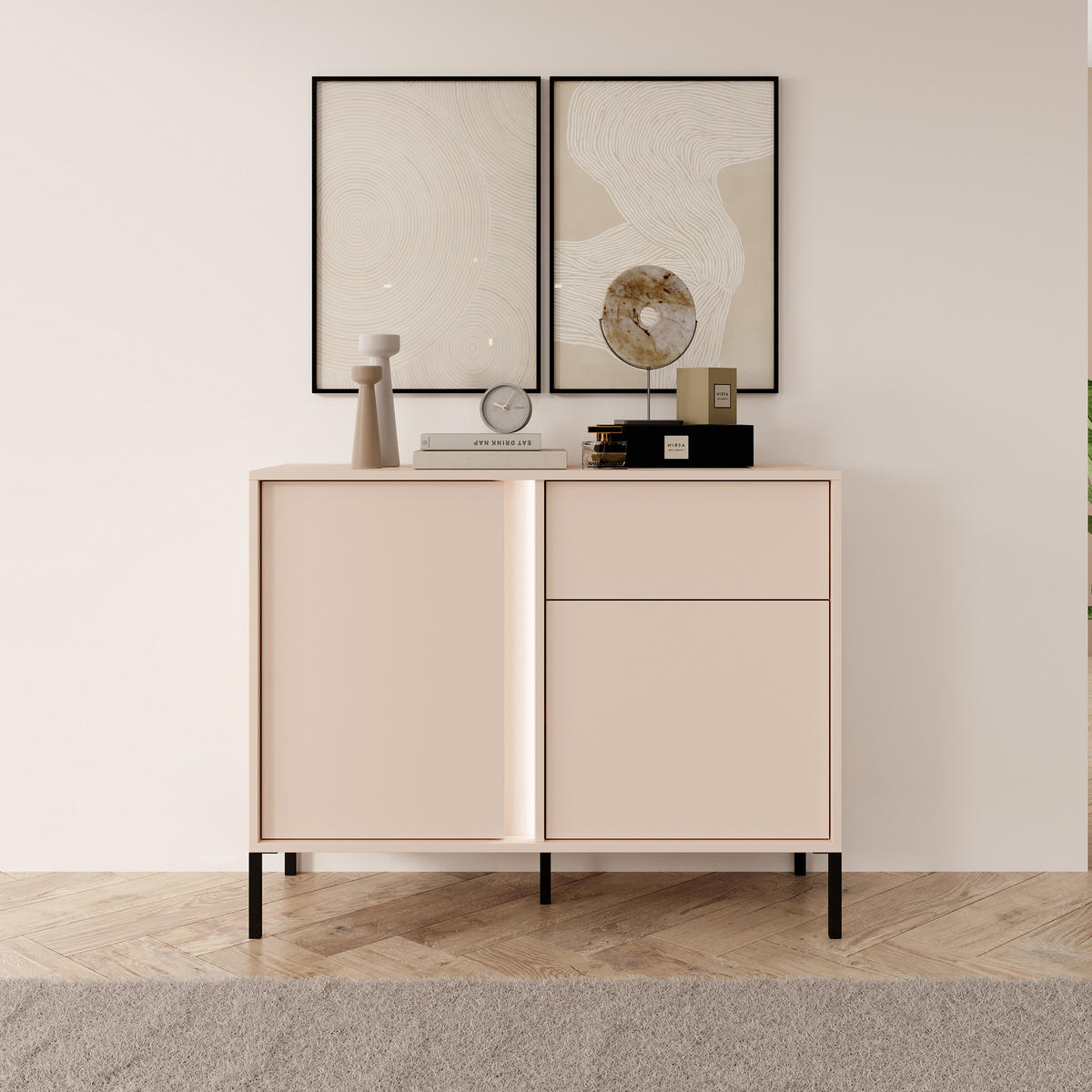 KOMMODE DASTINO 103/81/40 cm mit 1 Schubladen und 2 Türen Beige - Beige, Holzwerkstoff (103/81/40cm) - MASSENO