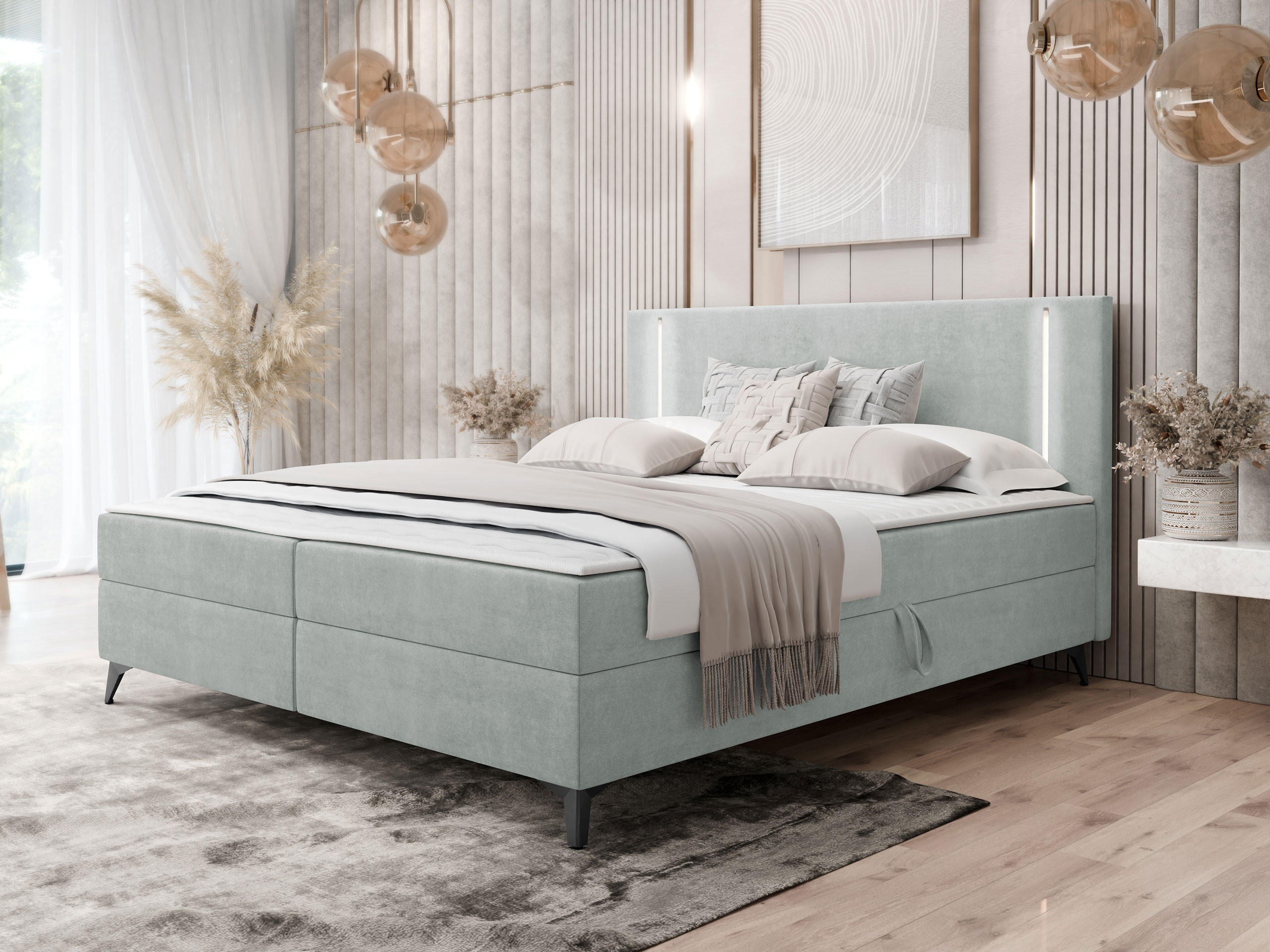 BOXBETT Ono 2 - Hellgrau/Schwarz, Holz/Textil (140/200cm) - MIRJAN24