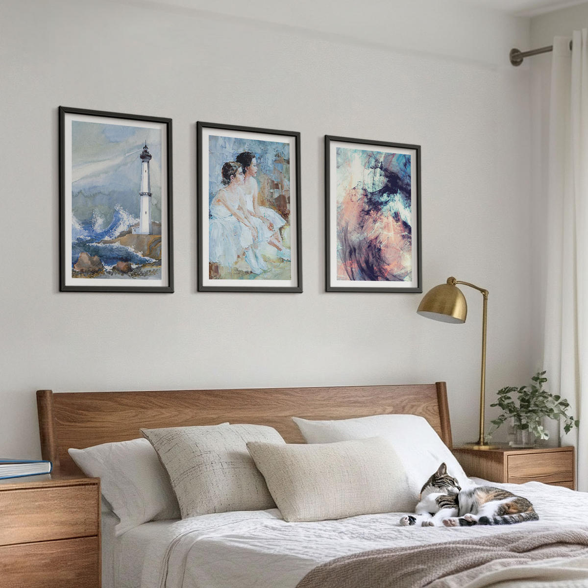 WANDBILDER 3er-Set - 40x60 cm Schwarzer Rahmen - Leuchtturm-Abstrakte Tänzerin - Schwarz, Kunststoff (40/60cm) - ArtPrintCave