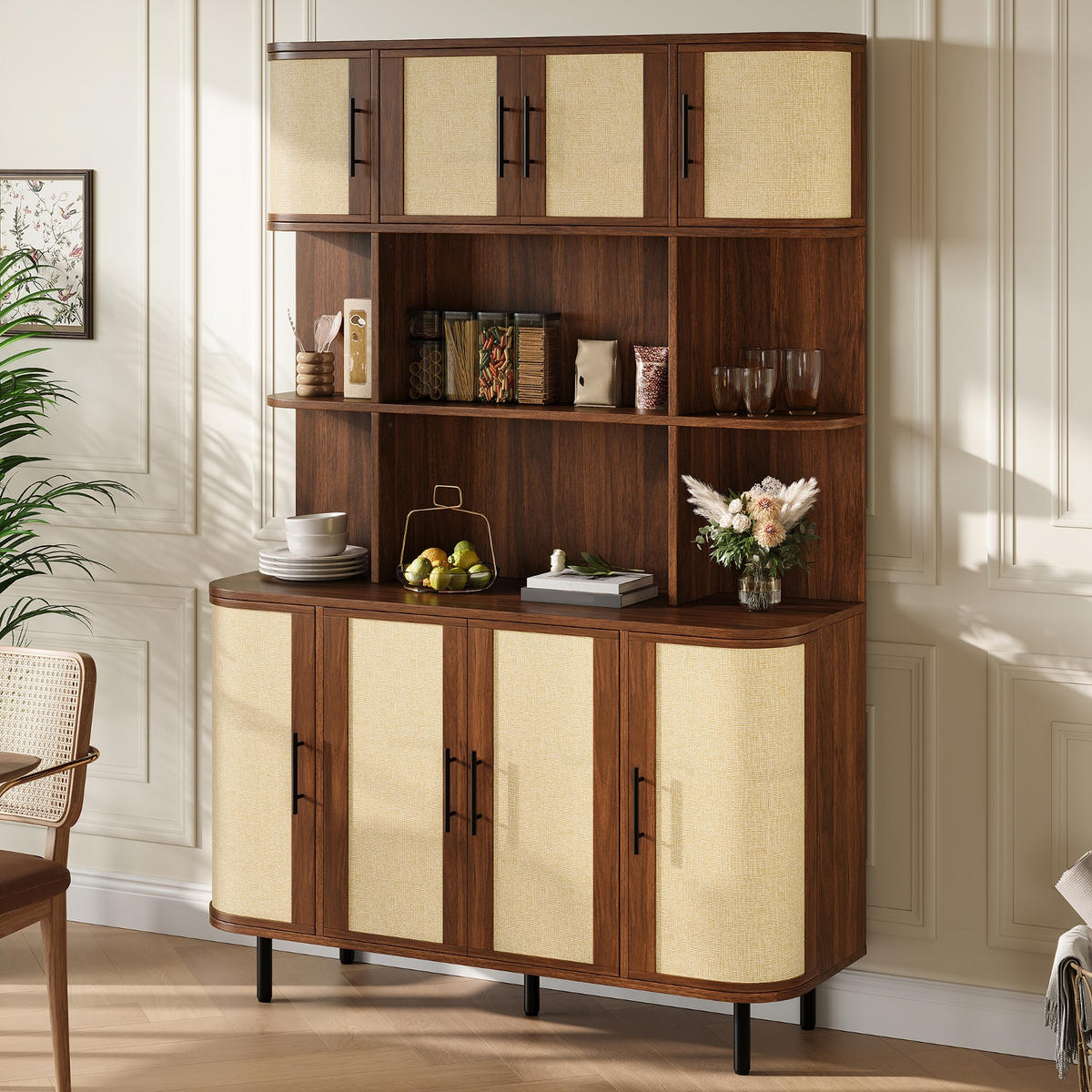 KÜCHENSCHRANK, Sideboard 8 Türen, 120/180/20 cm, MDF, SCHMALES DESIGN, für Wohnzimmer und Flur - Walnussfarben, Holzwerkstoff (20/180/120cm) - Rolipo