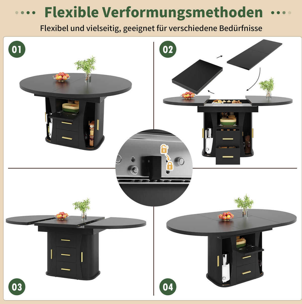 AUSZIEHTISCH aus MDF 118x118x77 cm Schwarz mit ausziehbarer Tischplatte und Stauraum - Schwarz, Holzwerkstoff (118/118/77cm) - Modfu