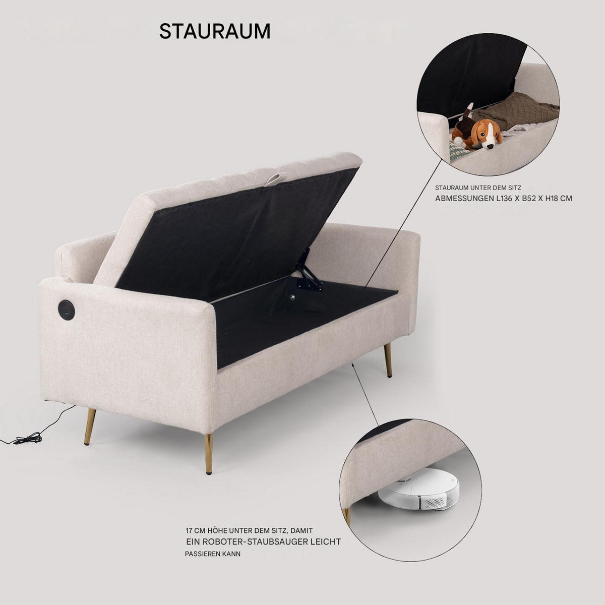 2-SITZER-SOFA in Beige - Beige, Textil (72/83/152cm) - Meubles Cosy