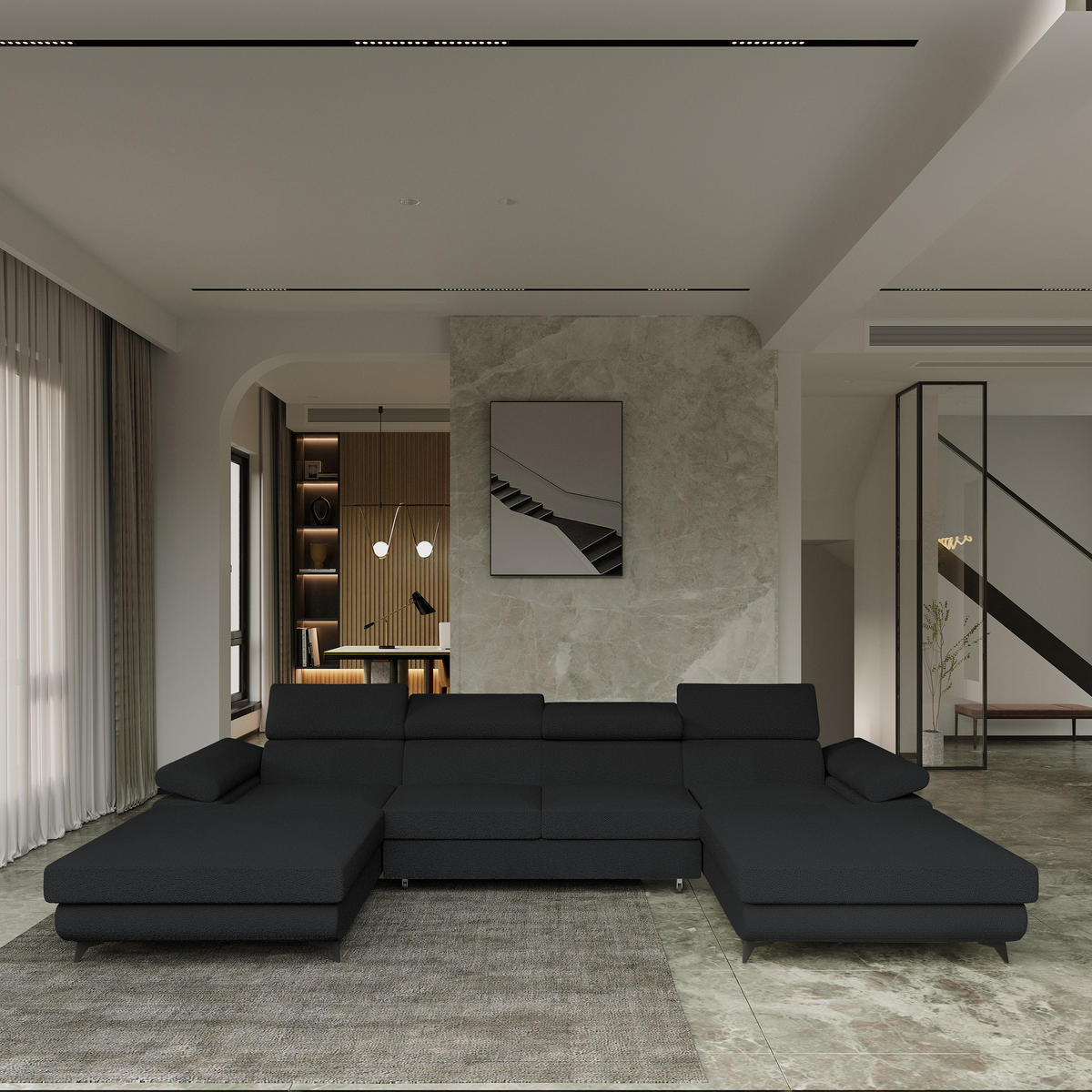 ROHOVÁ SEDAČKA DETTI černá - černá, kov/dřevo (339/190cm) - MASSENO