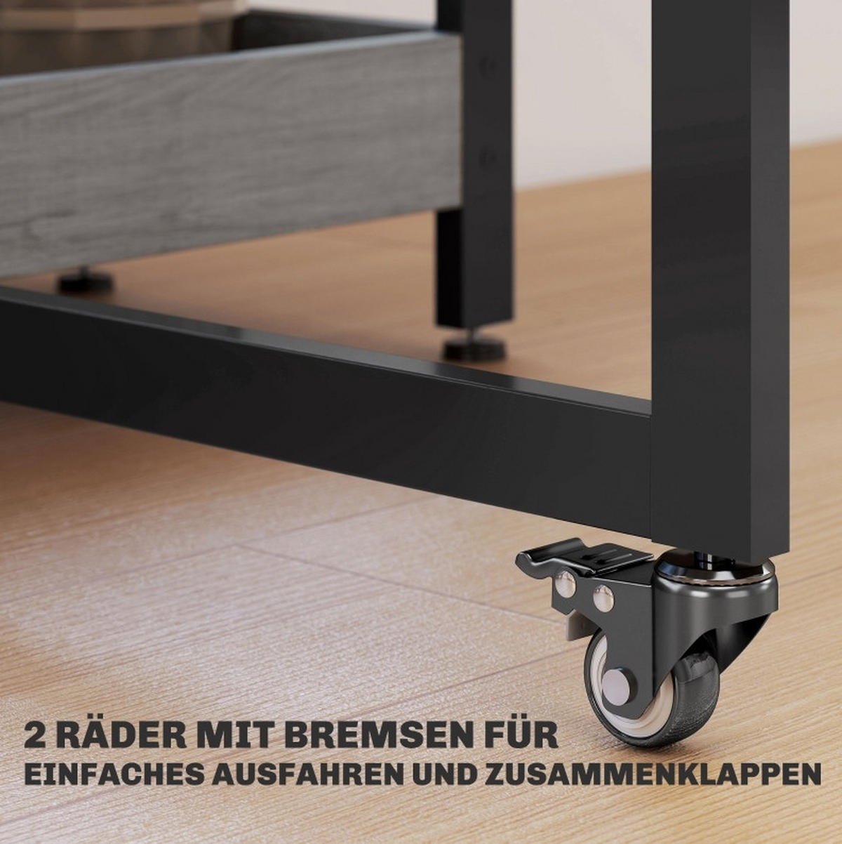 KLAPPTISCH 133,4/80/75 cm, seitlich ausklappbar mit Ablagen und Rollen - Grau, Holz (133.4/80/75cm) - BEAOK