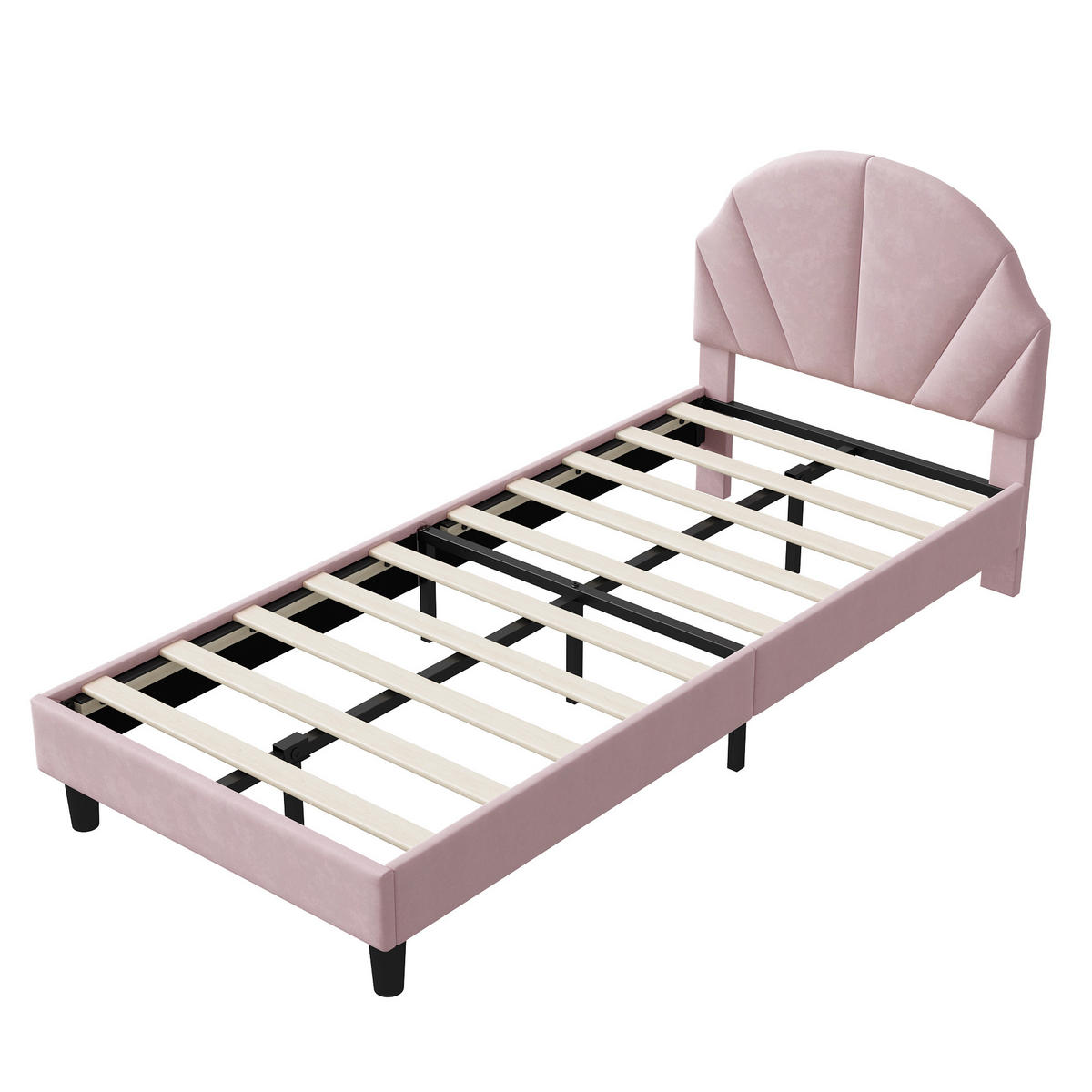 POLSTERBETT 90x200 cm höhenverstellbarem Kopfteil, Kinderbett mit Lattenrost,Samtstoff, Rosa - Pink, Holz/Holzwerkstoff (90/200cm) - BursDany