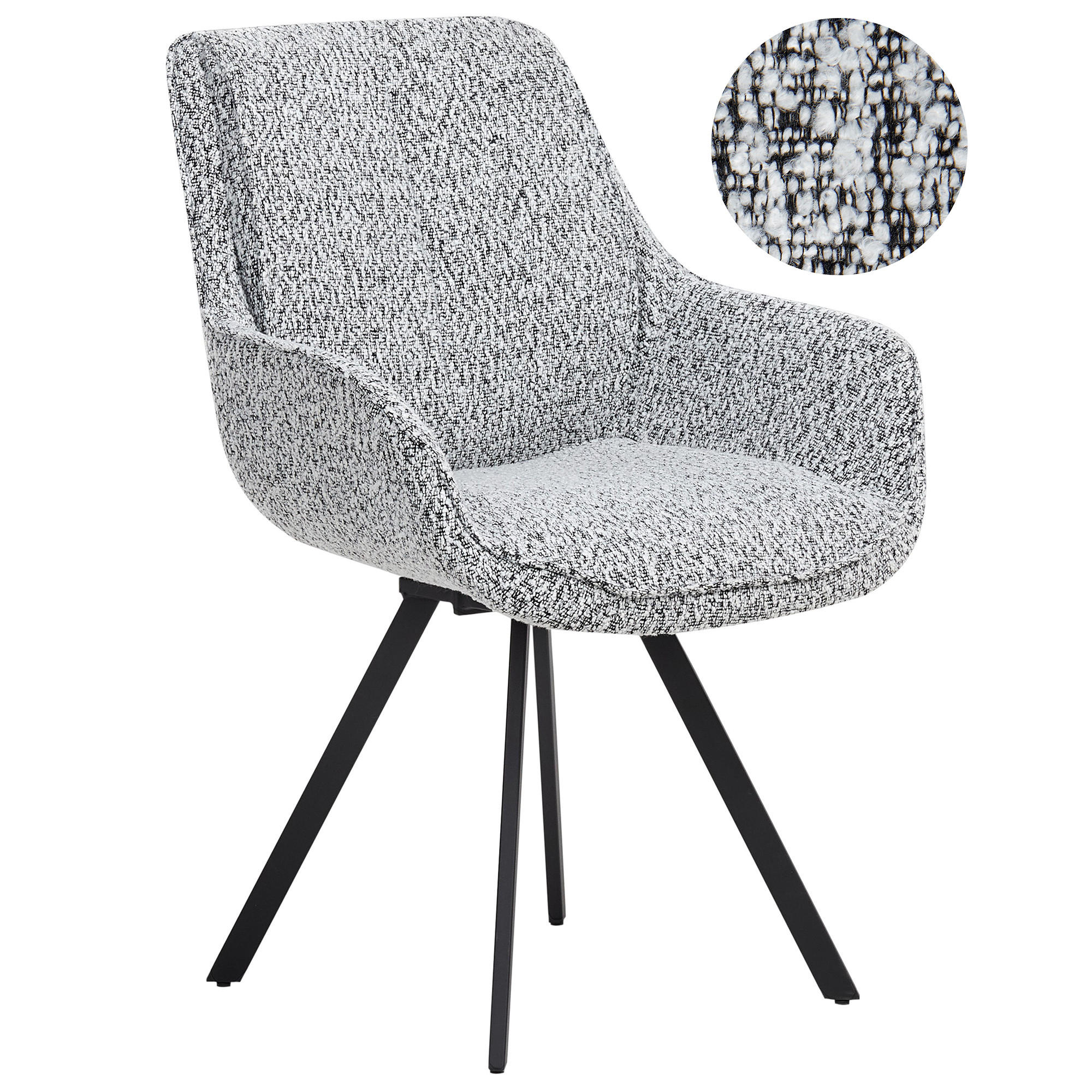 ESSZIMMERSTUHL drehbar Bouclé Schwarz/Weiß Marcellus - Weiß, Textil (59/87/60cm) - Beliani