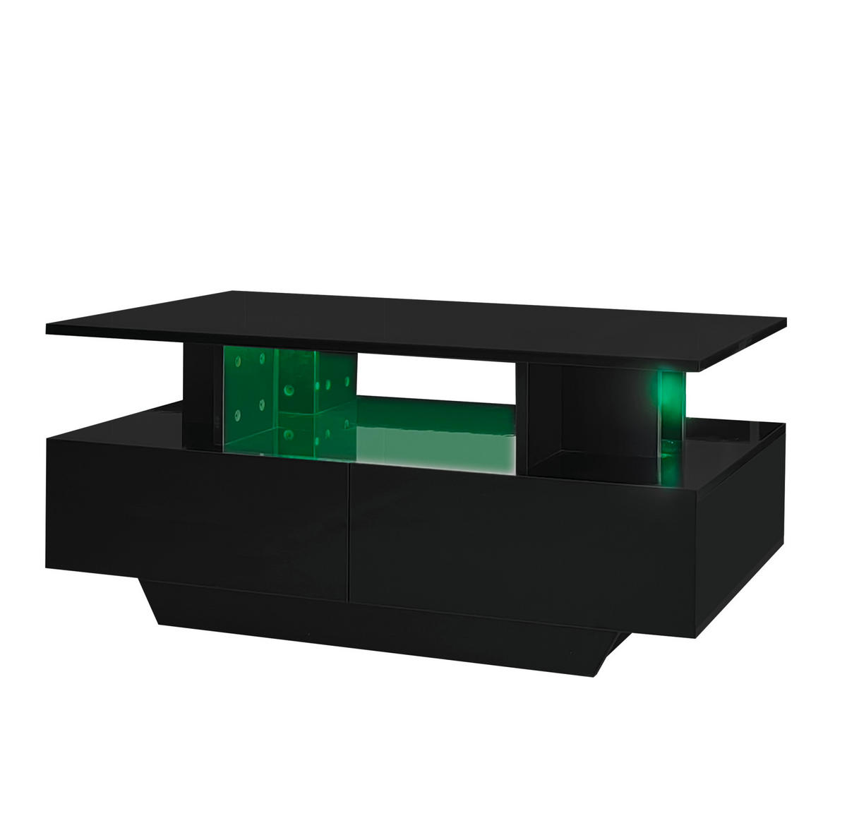 COUCHTISCH 90/55/41 cm schwarz aus Holzwerkstoff mit LED-Beleuchtung und 2 Schubladen - Schwarz, Holzwerkstoff (90/55/41cm) - OKMYHOME