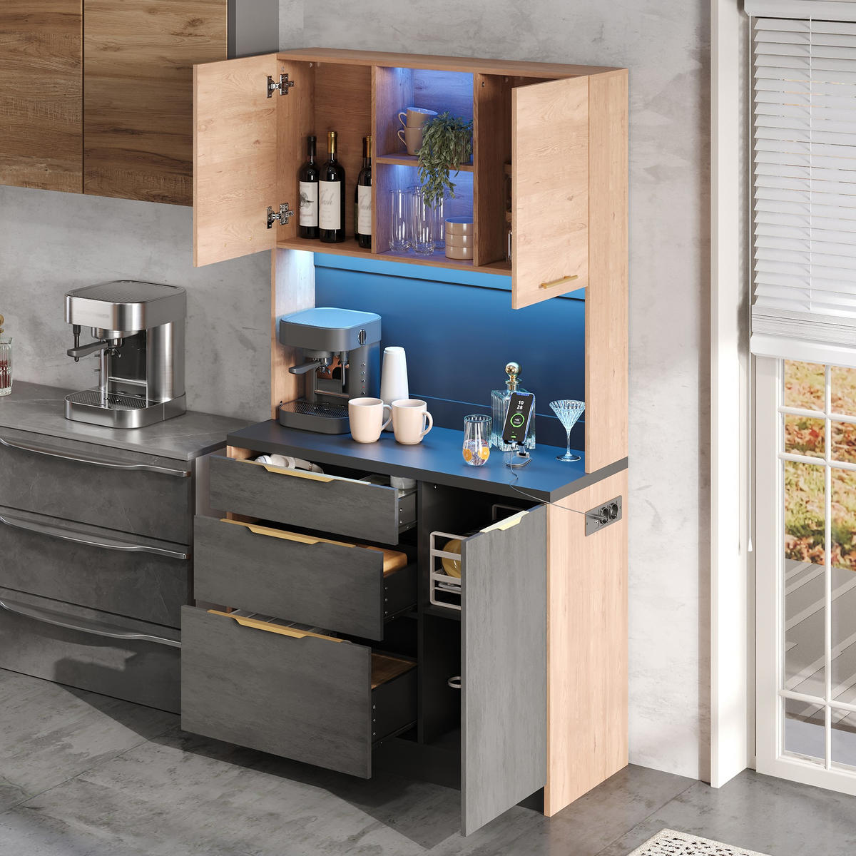 BUFFET 100/40/180 cm neutral aus MDF mit LED - Naturfarben, Holzwerkstoff (100/180/40cm) - OKWISH