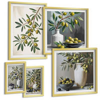 BILDER SET 5er Set - 50x50 cm & 20x30 cm & 40x60 cm Goldrahmen - Oliven in grauen Vasen - Goldfarben, Kunststoff (40/60cm) - TULUP