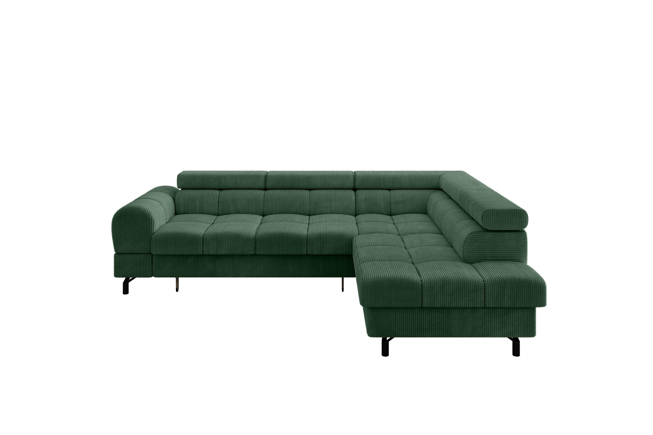 ECKSOFA mit Schlaffunktion Ottomane Rechts LUMA-L 272x203x70 Grün Cord - Schwarz/Grün, Holzwerkstoff/Kunststoff (203/272cm) - ALTDECOR