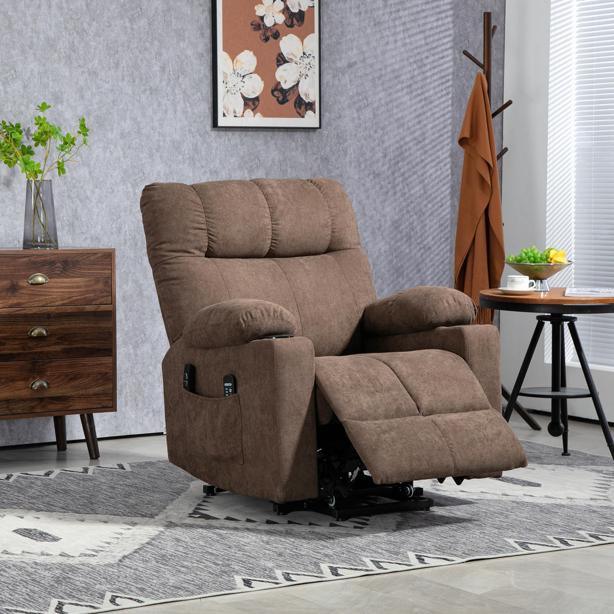 FERNSEHSESSEL mit Aufstehhilfe, Braun - Schwarz/Braun, Textil/Metall (95/109/91cm) - HOMCOM