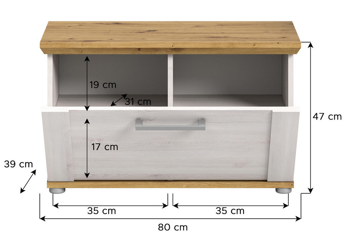 GARDEROBENBANK weiß Lärche 80 cm, Sitzbank im Landhaus-Stil - Silberfarben/Weiß, Holzwerkstoff/Kunststoff (80/47/39cm) - Inn.Furn