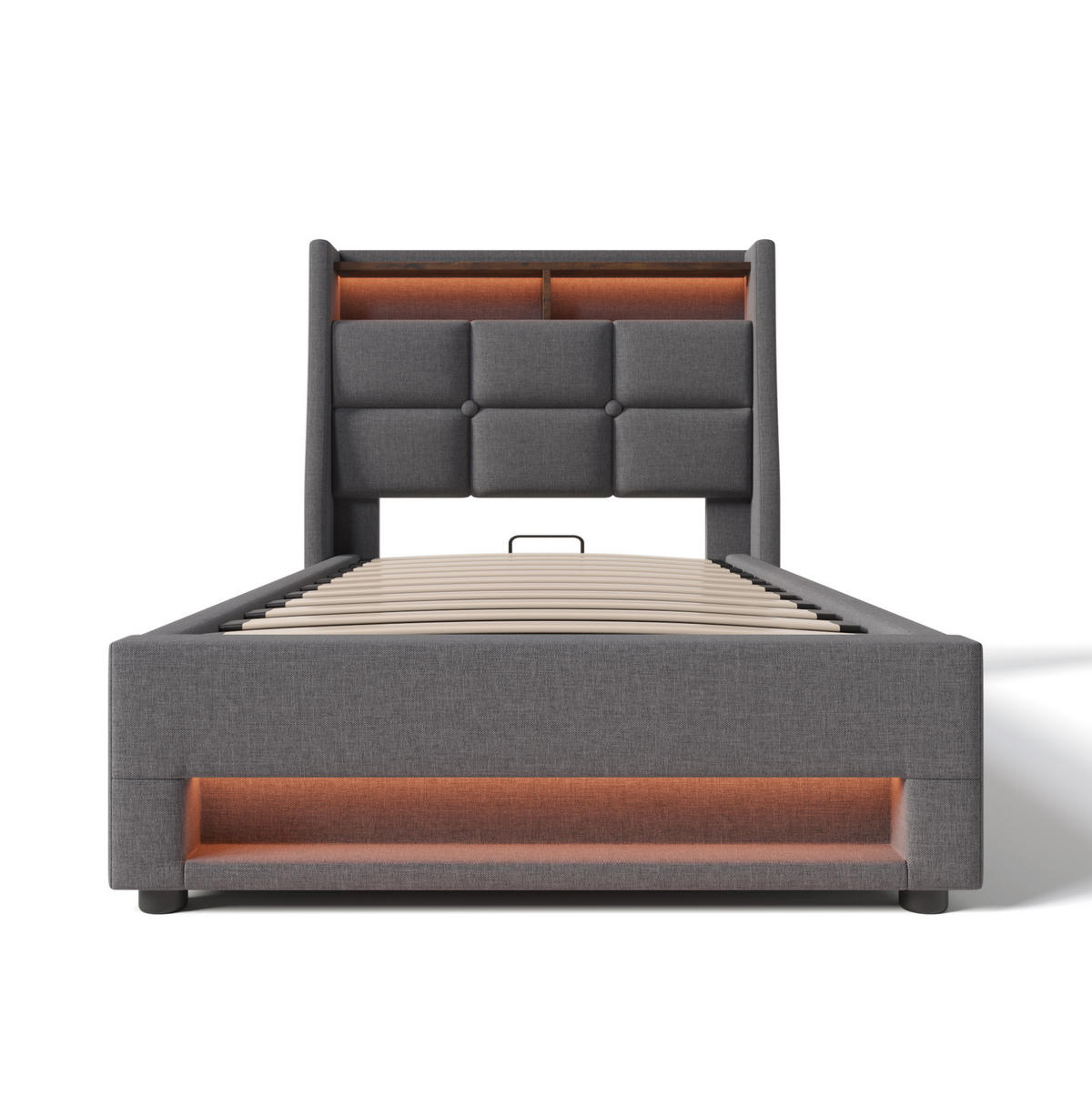 POLSTERBETT 90/200 cm grau mit USB-Anschluss und LED-Beleuchtung - Grau, Textil (90/200cm) - OKWISH
