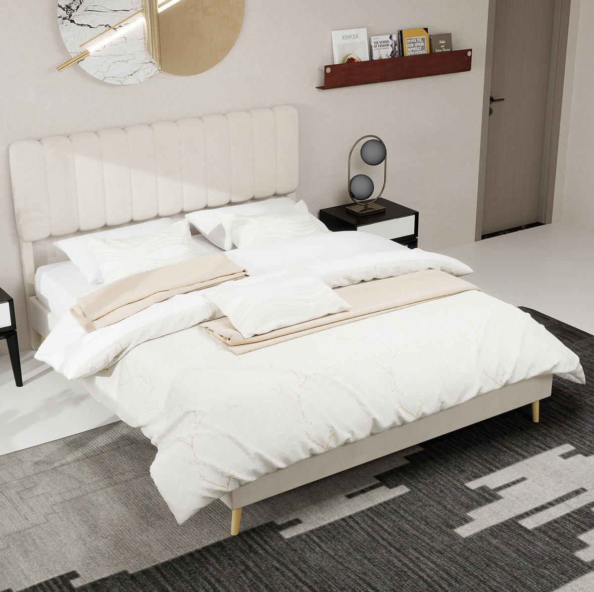 POLSTERBETT 160/200 cm beige aus Stoff und Metall mit Samtbezug - Beige, Textil (160/200cm) - OKWISH