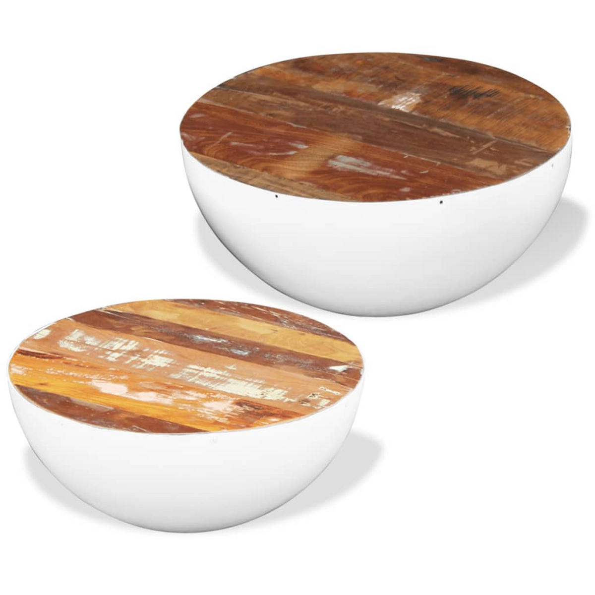 2-TLG. Couchtisch-Set Schalenform Altholz Massiv - Weiß, Holz (60/60/30cm) - furnicato