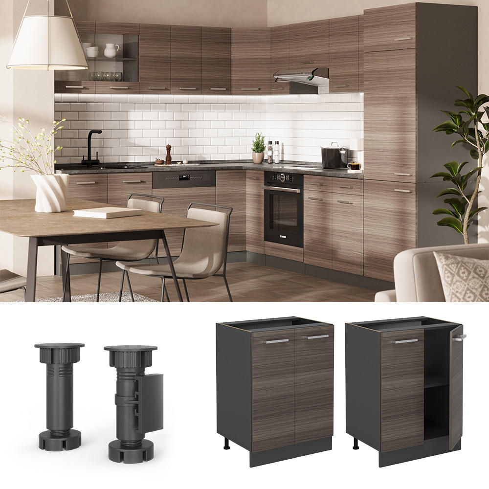 KÜCHENUNTERSCHRANK R-Line Edelgrau 60 cm , AP Anthrazit - Anthrazit/Braun, Holzwerkstoff (60/81.6/60cm) - Vicco