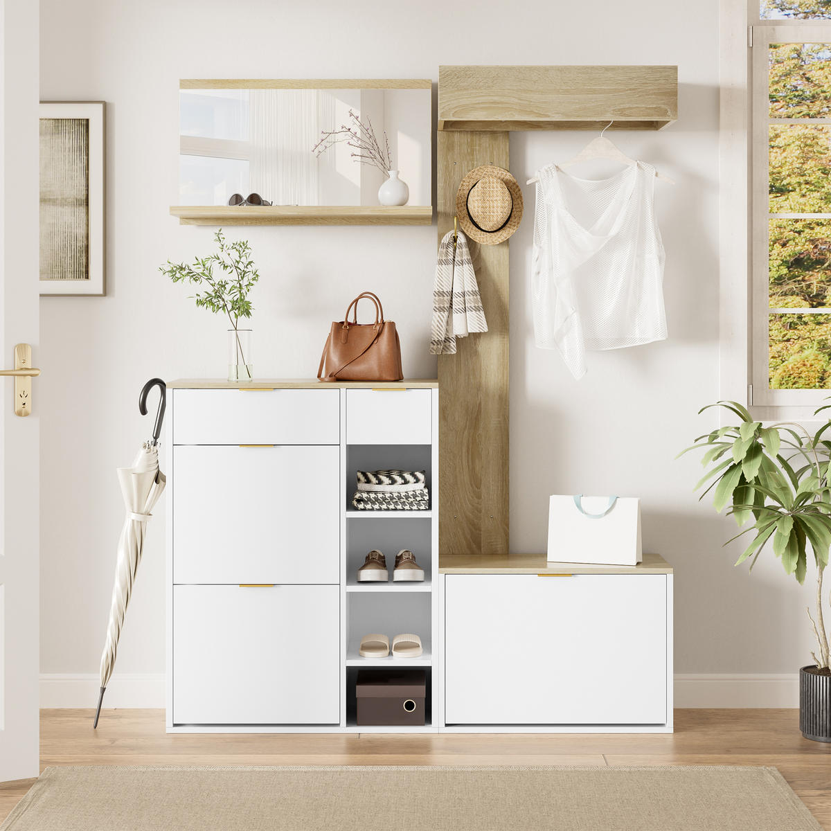 SCHUHSCHRANK aus Spanplatte 130x30x174cm in Weiß mit Schuhschrank - Weiß, Holzwerkstoff (130/174/30cm) - Modfu
