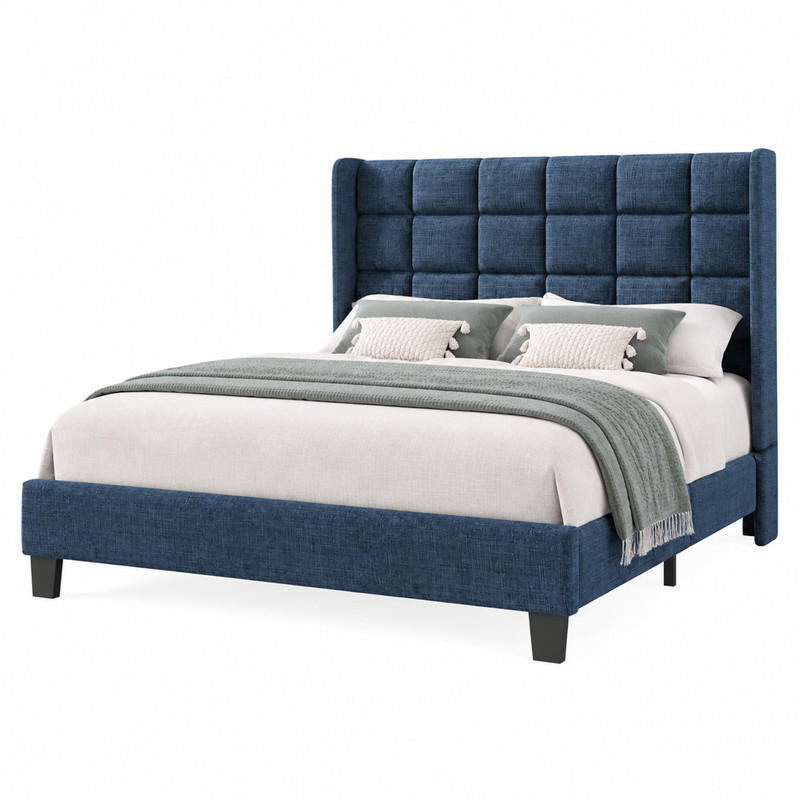 POLSTERBETT mit Lattenrost 140x200 cm Leinen Blau - Blau, Metall (140/200cm) - Beauniv