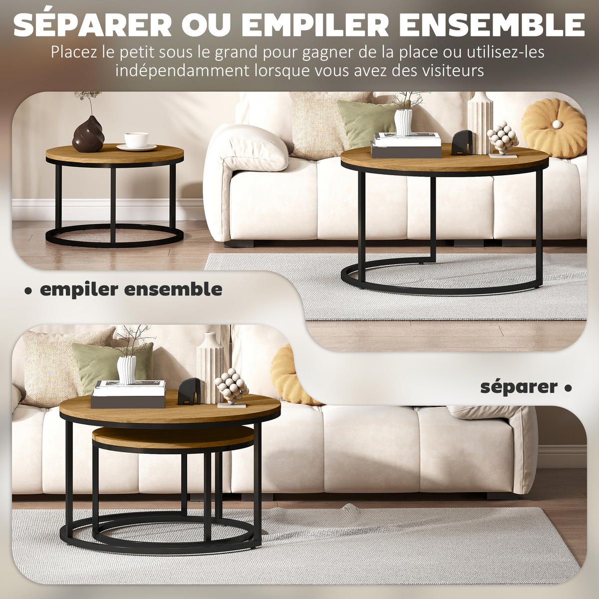 COUCHTISCH DE-15793 industrieller Stil Braun - Braun, Metall (78.5/78.5/46.5cm) - ComfortXL