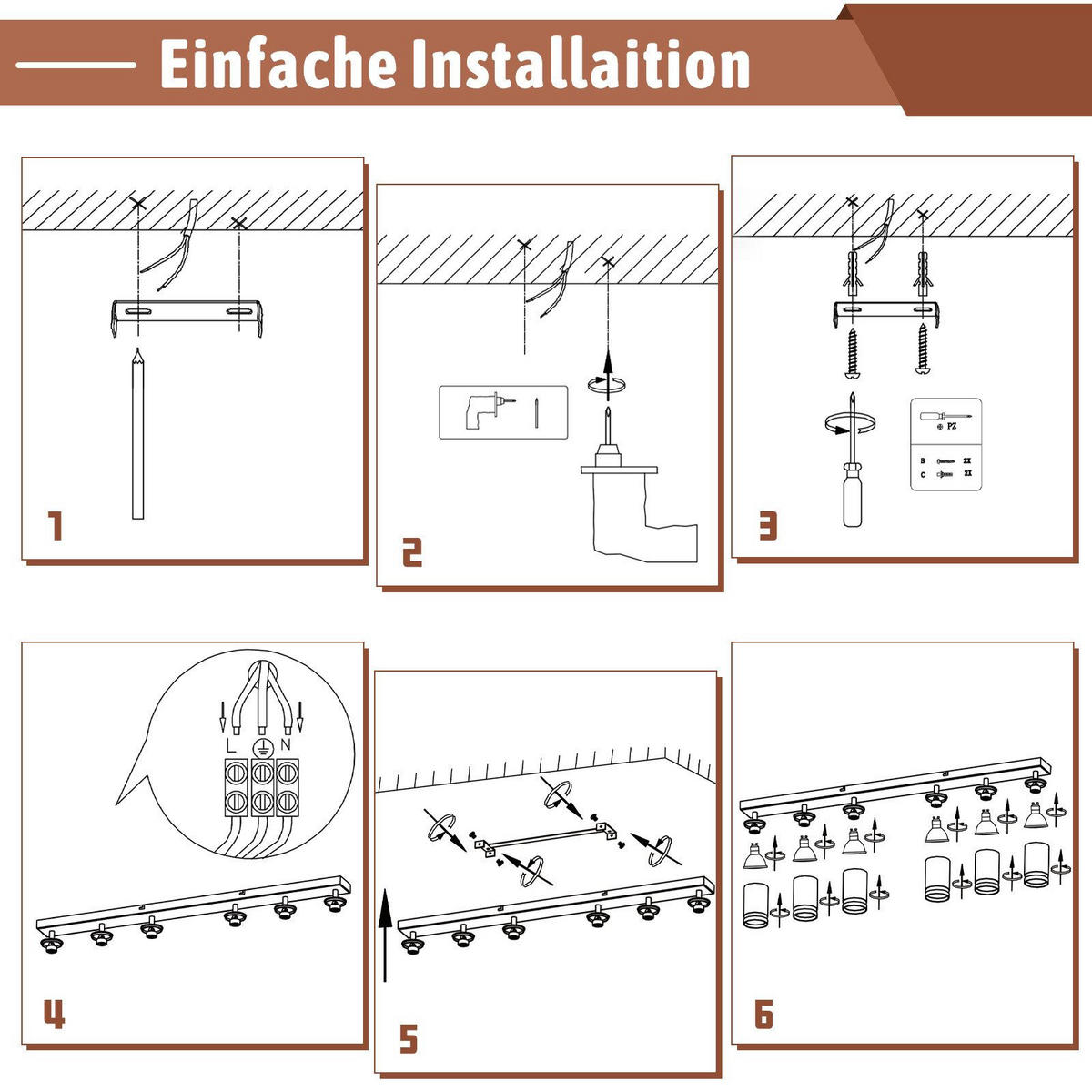 STRAHLER Vilbel 6-flammig 83/5/17 cm - Weiß, Metall (83/5/17cm) - Nettlife