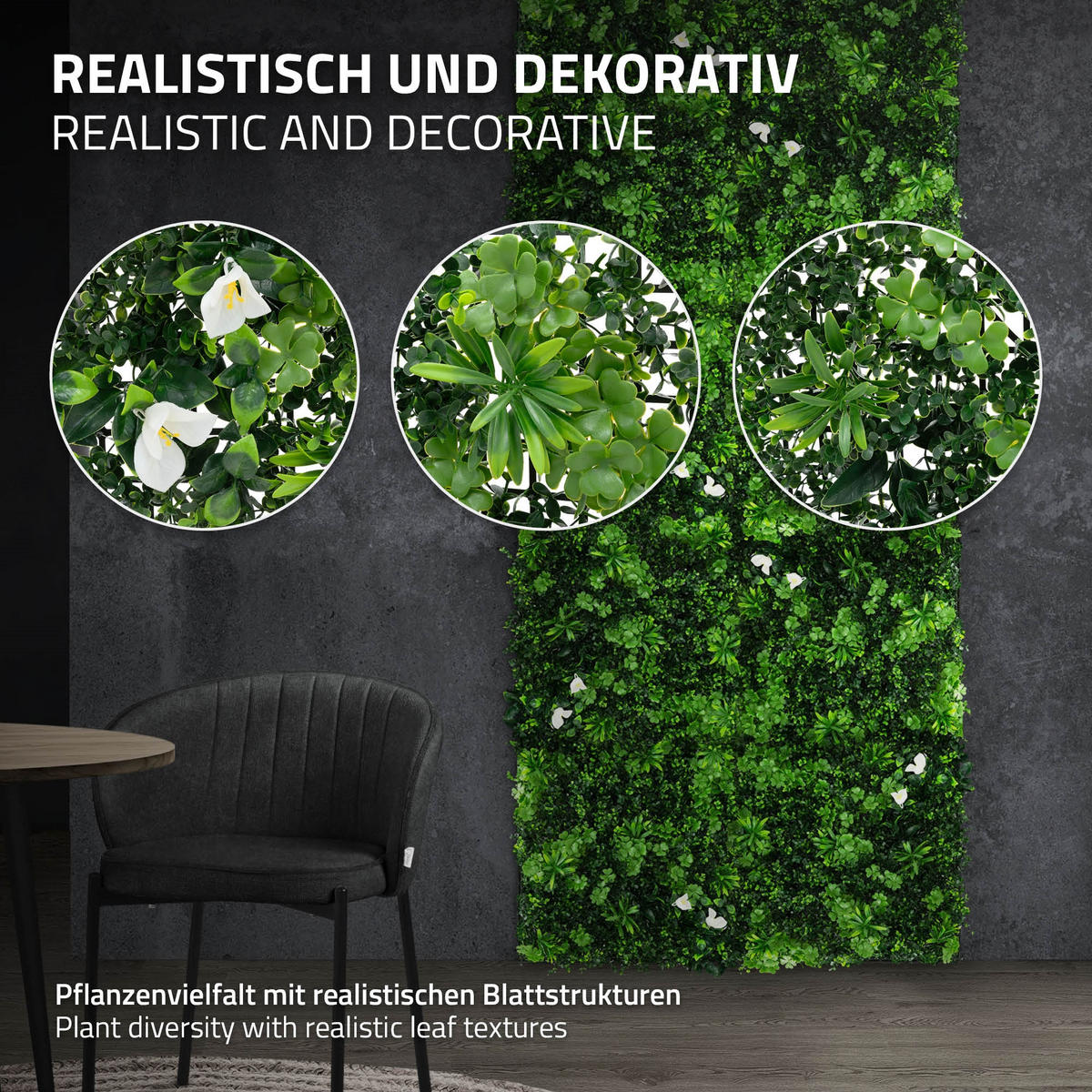 KÜNSTLICHE PFLANZENWAND 4er Set 50x50 cm Kunstpflanzen Wand Innen Aussen Grün White Jasmine - Weiß/Grün, Kunststoff (50/50/8cm) - ECD-Germany