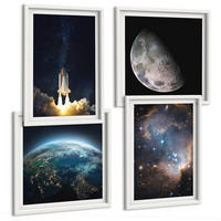 BILDER SET 4er Set - 50x50 cm & 40x60 cm Weißer Rahmen - Weltraum Erde Rakete Galaxie - Weiß, Kunststoff (50/50cm) - TULUP