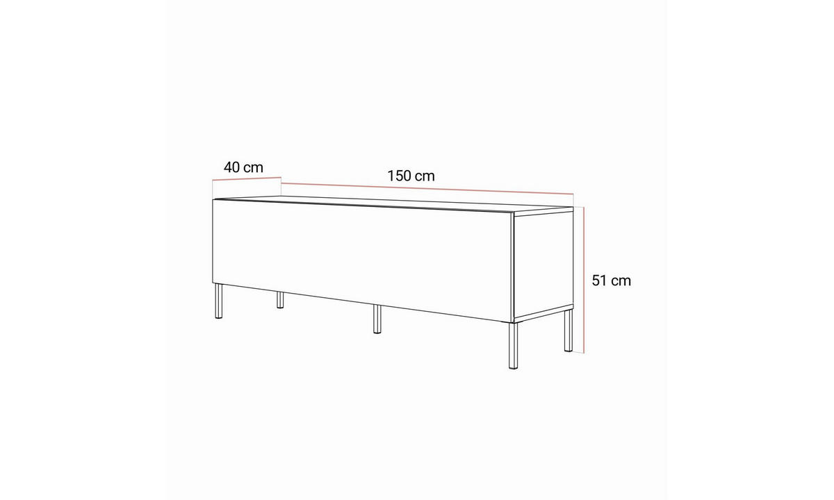TV-SCHRANK COLGANTE 150/40/51 cm gerade Füße in Kaschmir mit LED-Beleuchtung Kaschmir - Kaschmir, Holzwerkstoff (150/51/40cm) - Lookway