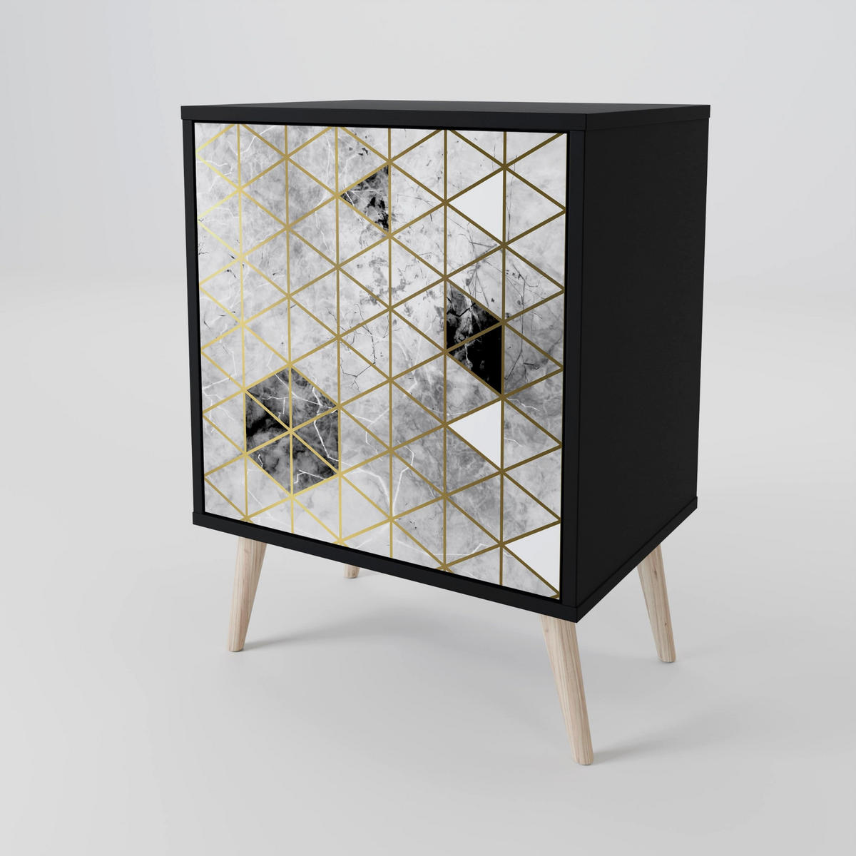 SIDEBOARD ASHEN ARIA, Schwarz, 57,5x42x75,5 cm, Goldfarbene Metallfüße - Goldfarben/Multicolor, Holzwerkstoff/Metall (57.5/75.5/42cm) - SpaceRebels
