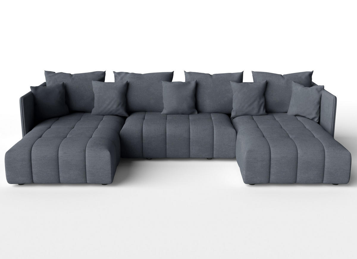 WOHNLANDSCHAFT Veliro U Grau 353/180/83 cm mit Schlaffunktion und Bettkasten - Dunkelgrau/Schwarz, Kunststoff/Textil (353/83/180cm) - AX Living