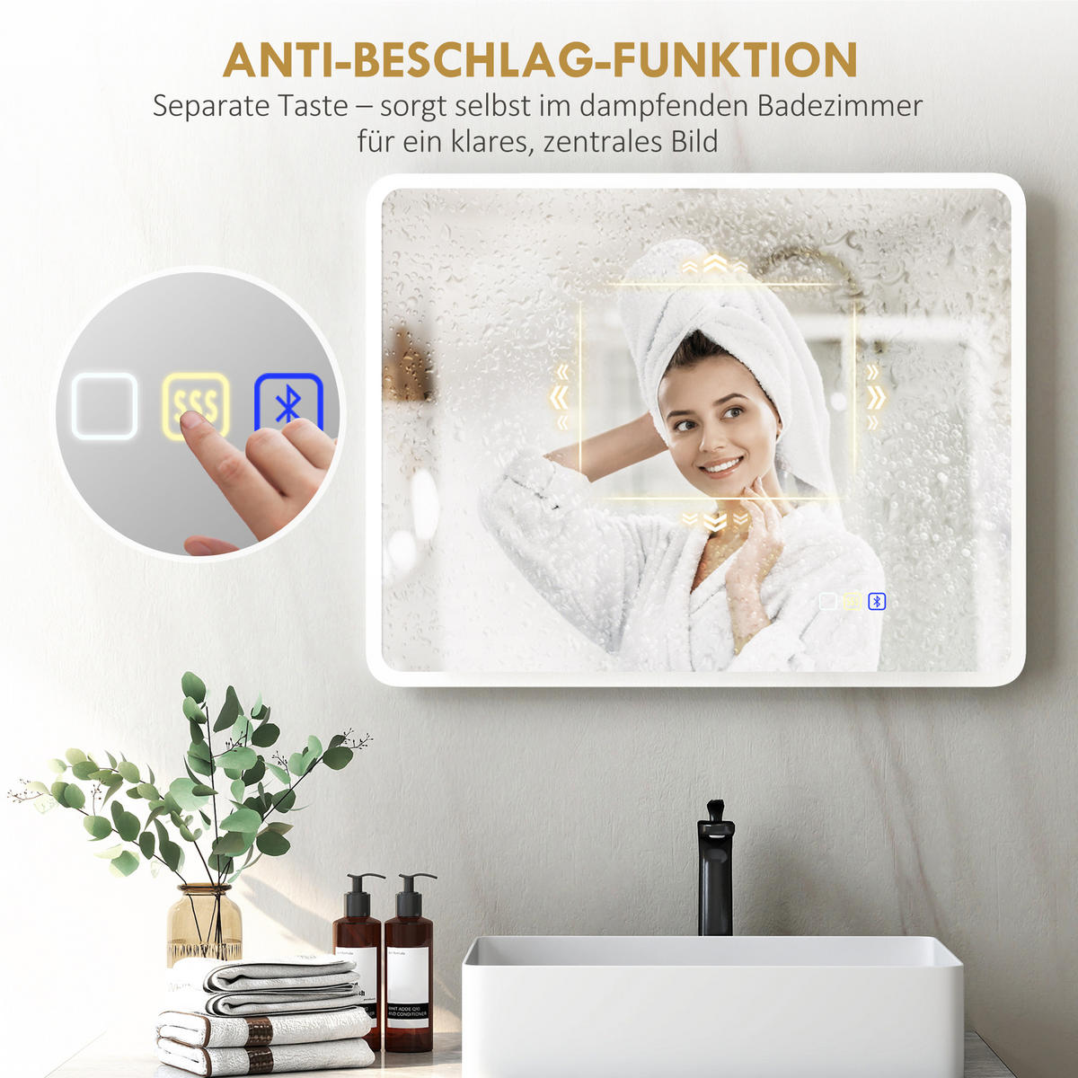 BADEZIMMERSPIEGEL mit LED DE-09298 Weiß - Silberfarben, Glas (3.5/70/90cm) - ComfortXL