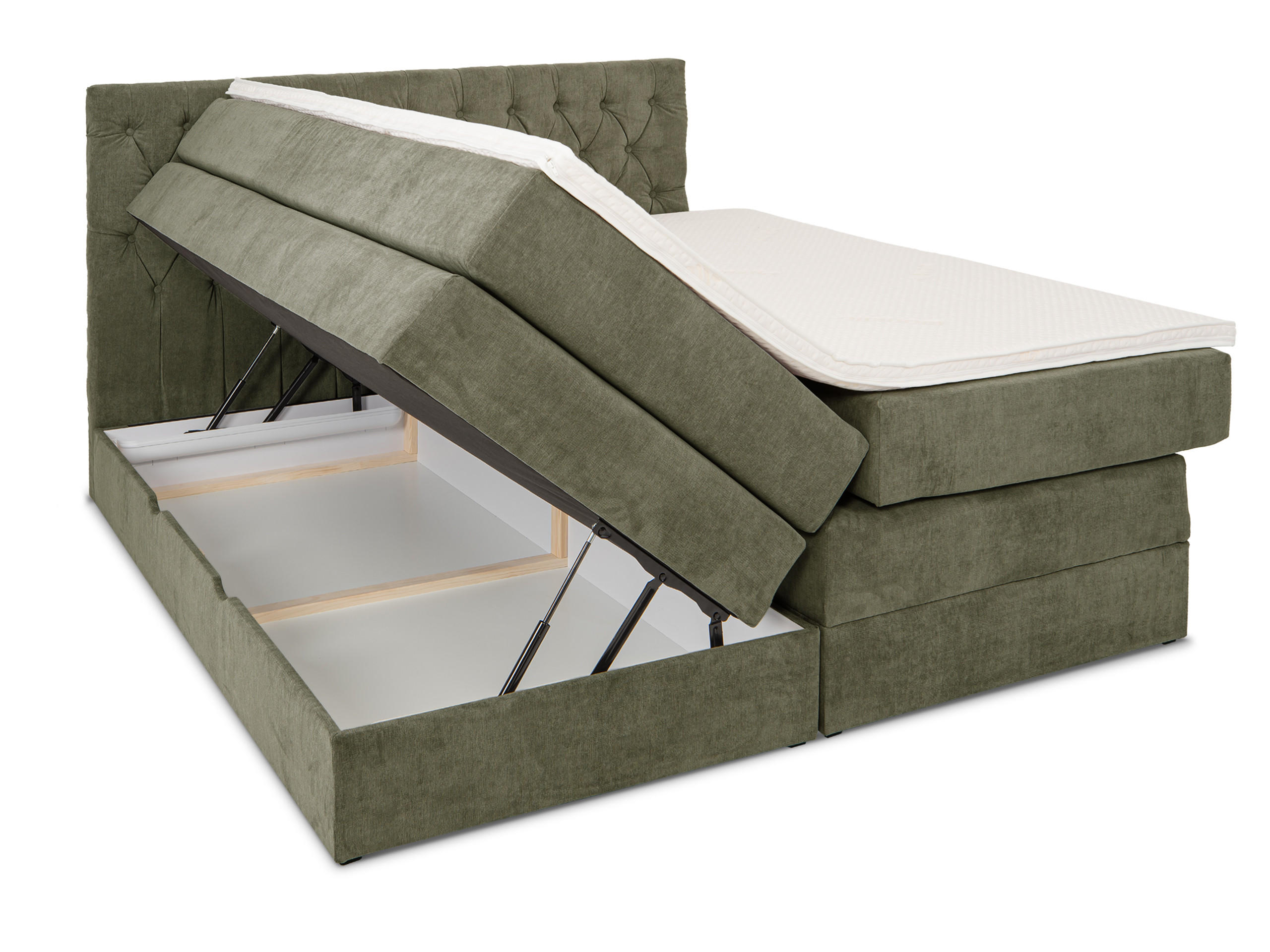 BOXSPRINGBETT Verona Olive 160/200 cm H3/H4 Samt - Olivgrün, Textil (160/200cm) - wonello