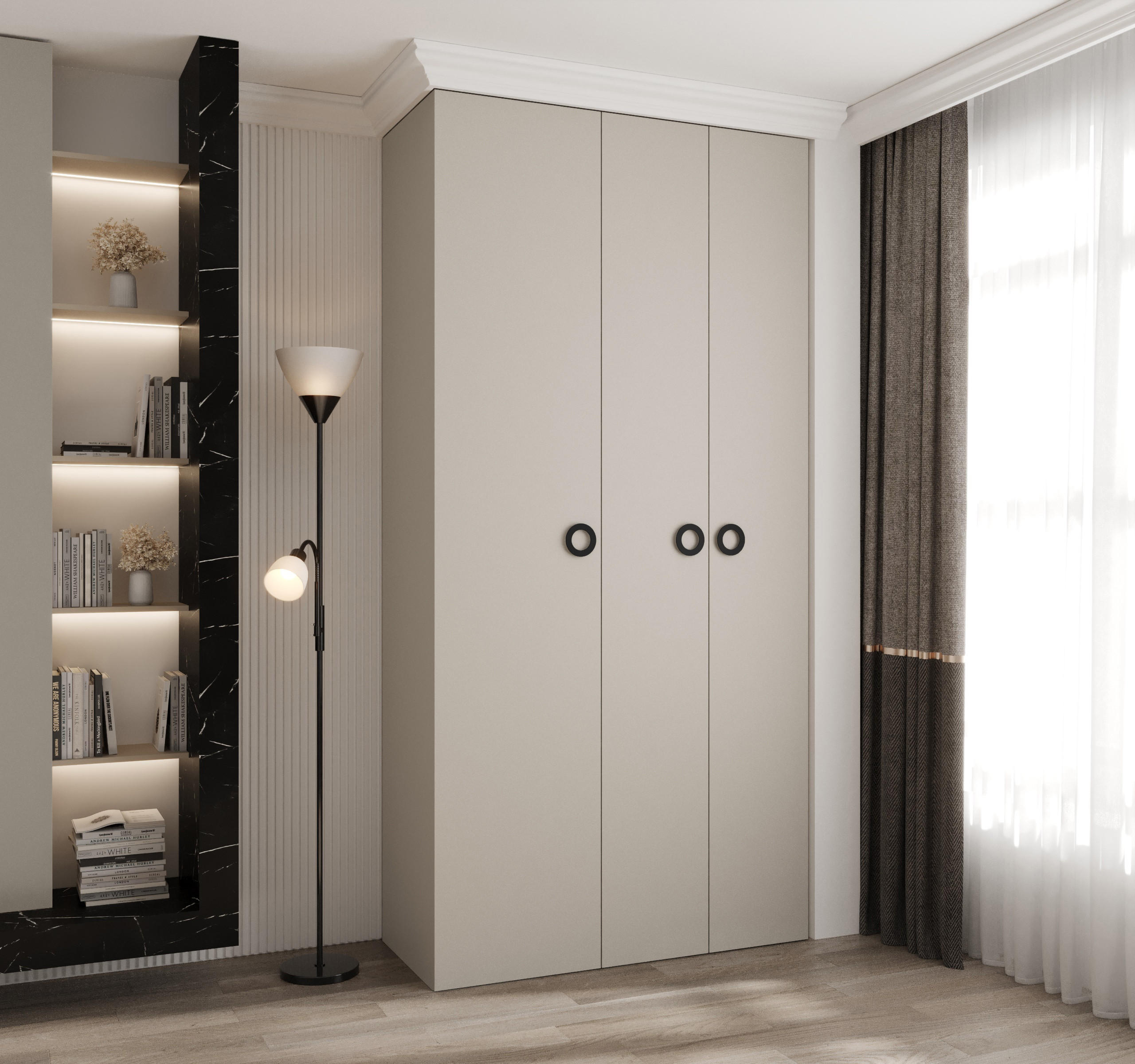 DREHTÜRENSCHRANK 245,5/120/50 3-türig - Kaschmir/Schwarz, Holz/Metall (120/245.5/50cm) - Abiks Möbel