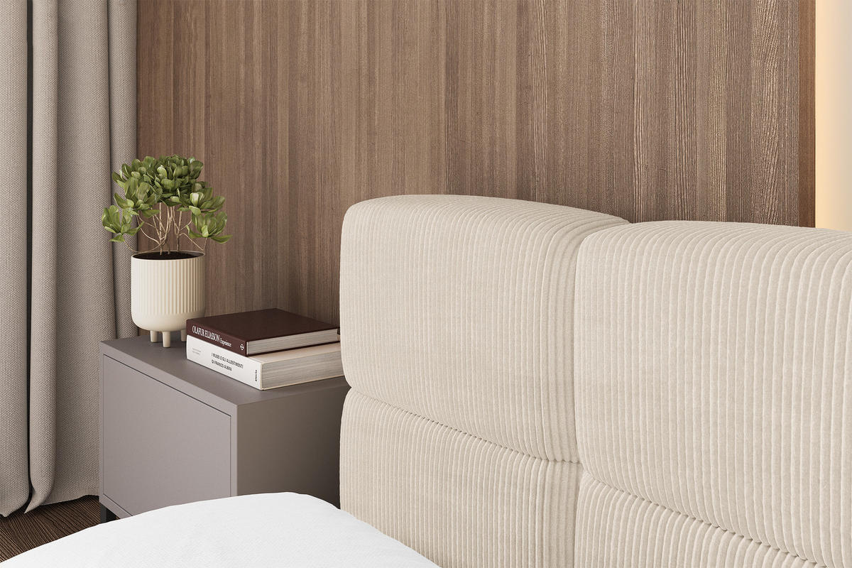 POLSTERBETT mit Bettkasten und Lattenrost, Bett mit Matratze H3/H4, Kopfteil, Boxbett, Doppelbett mit Stauraum - NATA-v1 200x200 Beige - Schieferfarben, Holzwerkstoff/Textil (200/200cm) - ALTDECOR
