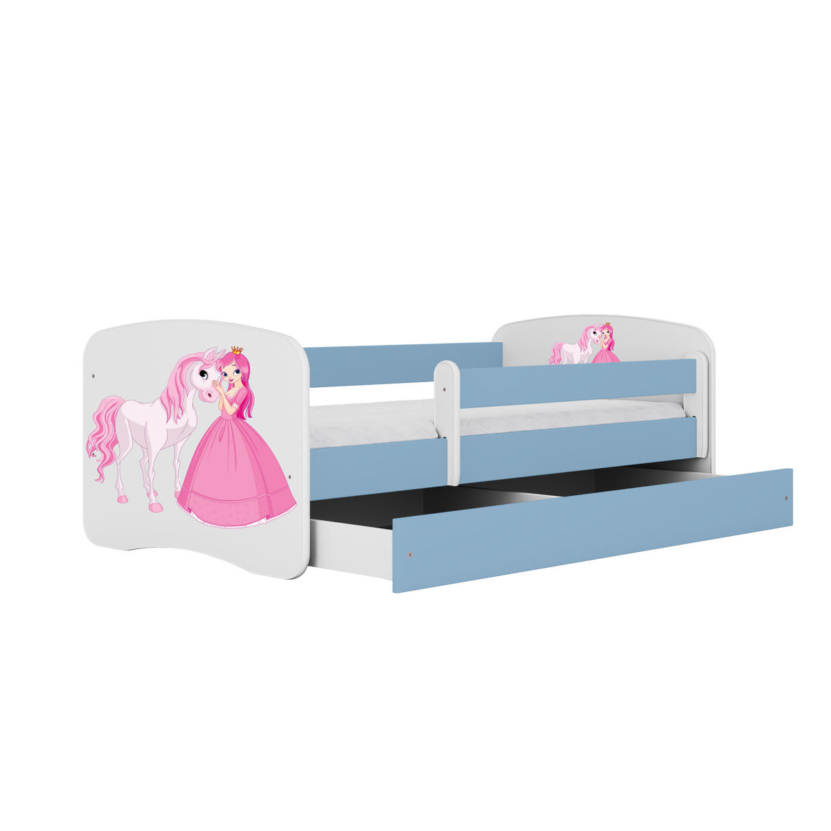 KINDERBETT Prinzessin Pferd mit Schublade 140/70 80/61/144 - Blau, Holzwerkstoff (70/140cm) - RAUMHIRSCH FURNITURE